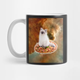 Galaxy Kitty Cat Riding Pizza In Space Mug